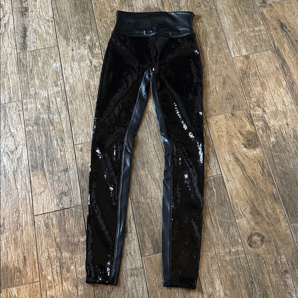 SPANX Black Sequin Faux Leather Legging XS - Picture 2 of 4